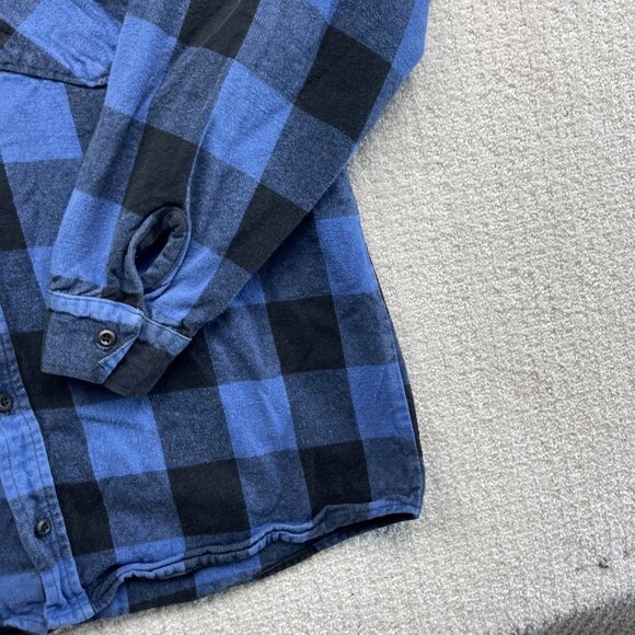 Big Bill Men’s L Plaid Brawny Blue Work Flannel Shirt Heavyweight Made In USA ** - Picture 5 of 16